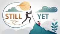 영어 표현 Still과 Yet의 의미 차이(지속 vs 미완료/기대)를 시각적으로 설명하는 아이콘 그래픽.