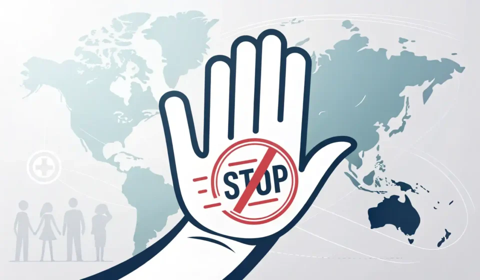 다양한 상황별 '정지' 관련 영어 표현 학습을 상징하는 손바닥 이미지