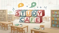 스터디 카페 영어 표현 학습을 나타내는 아이콘과 텍스트 디자인 썸네일 이미지