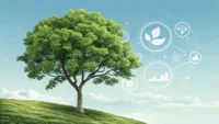 푸른 나무 그림과 함께 영어 단어 'Tree' 학습을 나타내는 아이콘.