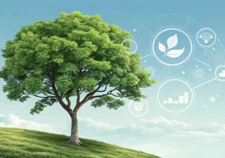 푸른 나무 그림과 함께 영어 단어 'Tree' 학습을 나타내는 아이콘.