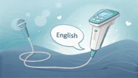 초음파 검사 관련 영어 표현 학습을 시각적으로 나타내는 이미지: 초음파 기기와 영어 학습 아이콘.
