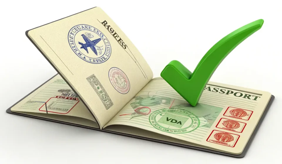 비자 영어 표현 학습: 여권 비자 도장과 확인 아이콘