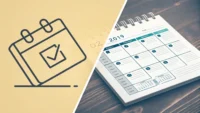 'Weekly'와 'week after week' 영어 표현의 뉘앙스 차이를 시각적으로 보여주는 달력 아이콘 비교 이미지
